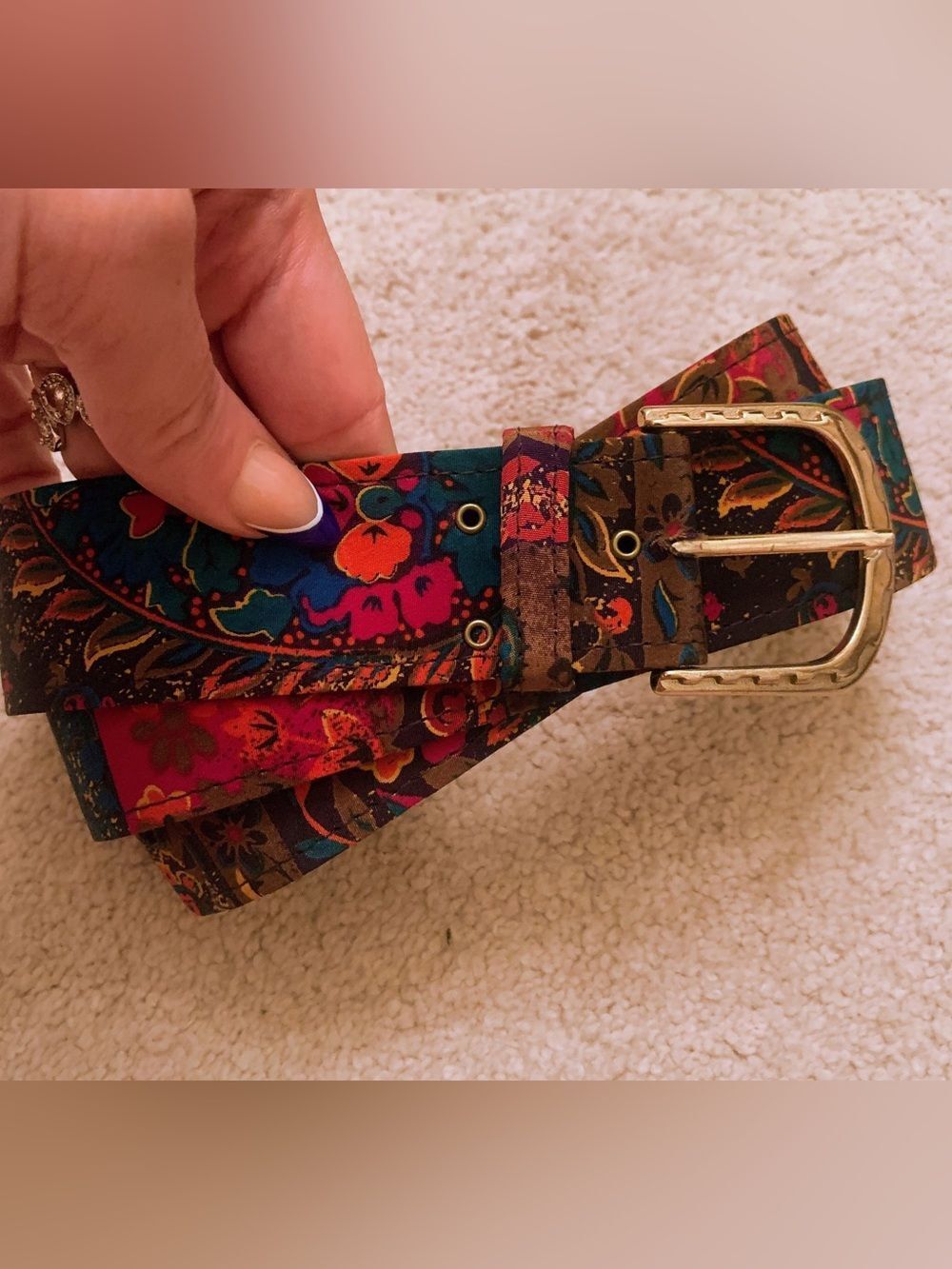Vintage Multicolor Floral Print Fabric Belt - Stylish Accent